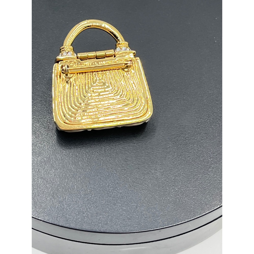 St. John Vintage Handbag Cream Enamel Crystal Rhinestones
Gold Bag Opens Brooch - Picture 11 of 12